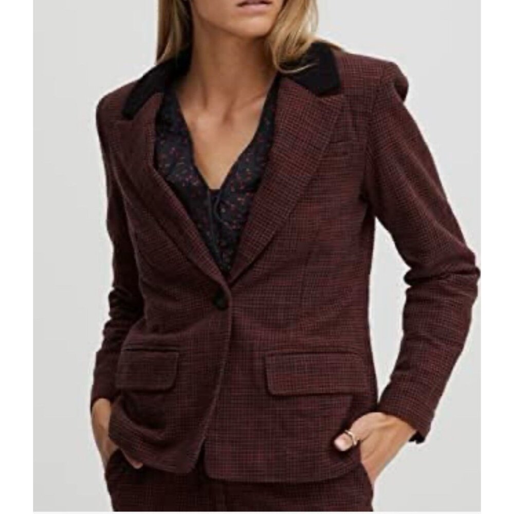 Atelier Reve Plaid Small S Suit Jacket Blazer 34 EU Brick Red Black Plaid NEW